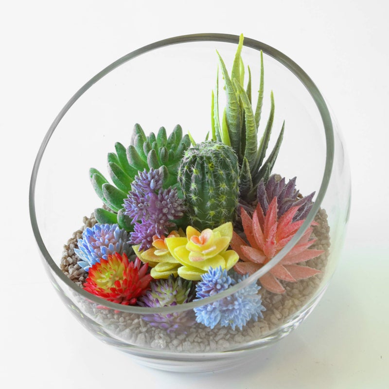 CYS EXCEL Glass Slant Cut Bubble Bowl (H-6" W-7") Clear Flower Vase Globe Bowl Terrarium Round Planter Decorative Centerpiece - Image 3